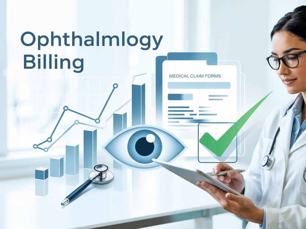 Ophthalmology Medical Billing Services - Ophthalmologist holding the Medical Claim form